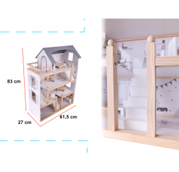 Medinis lėlių namas su baldais - DOLL HOUSE