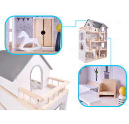 Medinis lėlių namas su baldais - DOLL HOUSE