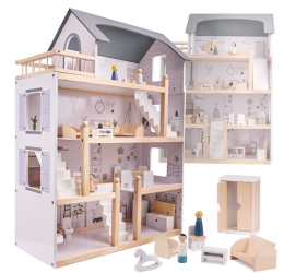 Medinis lėlių namas su baldais - DOLL HOUSE