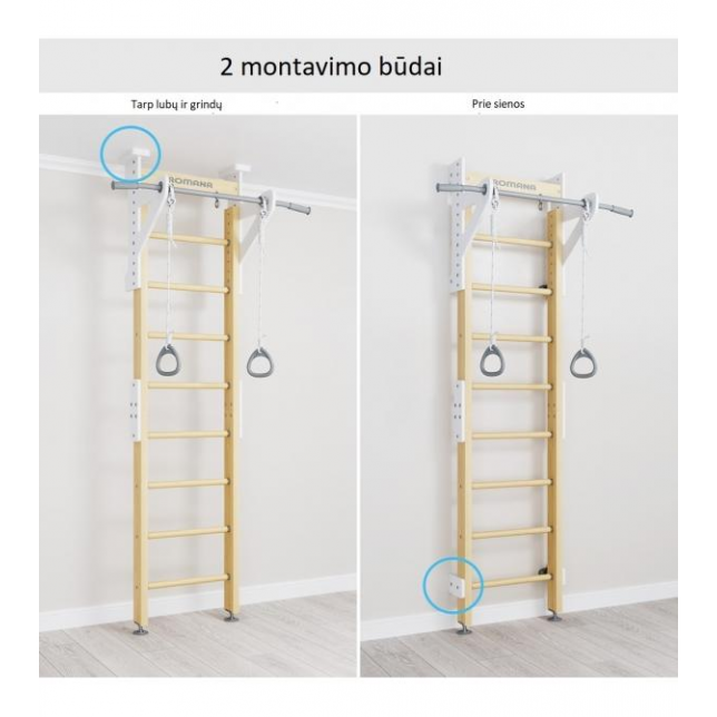 Medinė gimnastikos sienelė ''Eco''  balta 235,5-270x51cm.