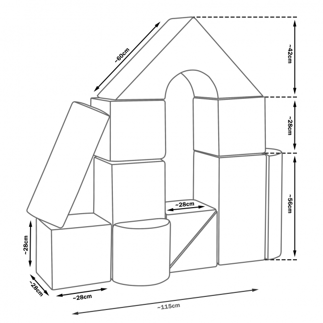 Minkštų kaladėlių komplektas "Building block" / 11 vnt.