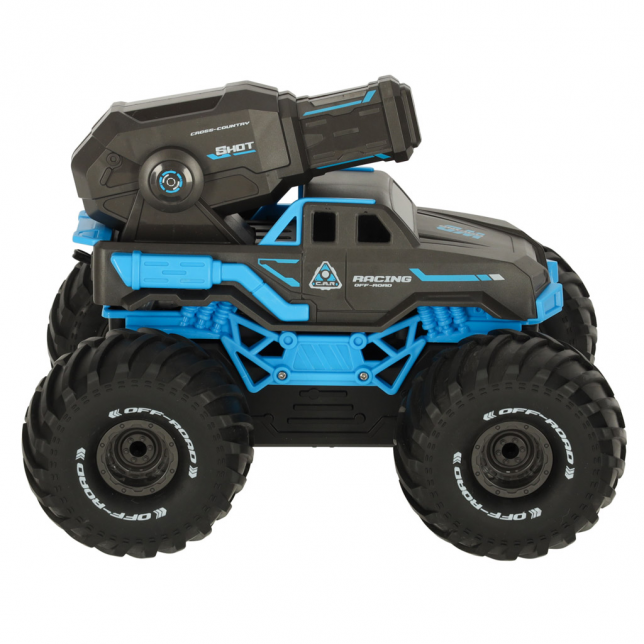 RC automobilis važiuojantis vandeniu ir šaudantis vandeniu, mėlynas