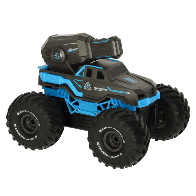 RC automobilis važiuojantis vandeniu ir šaudantis vandeniu, mėlynas
