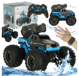 RC automobilis važiuojantis vandeniu ir šaudantis vandeniu, mėlynas