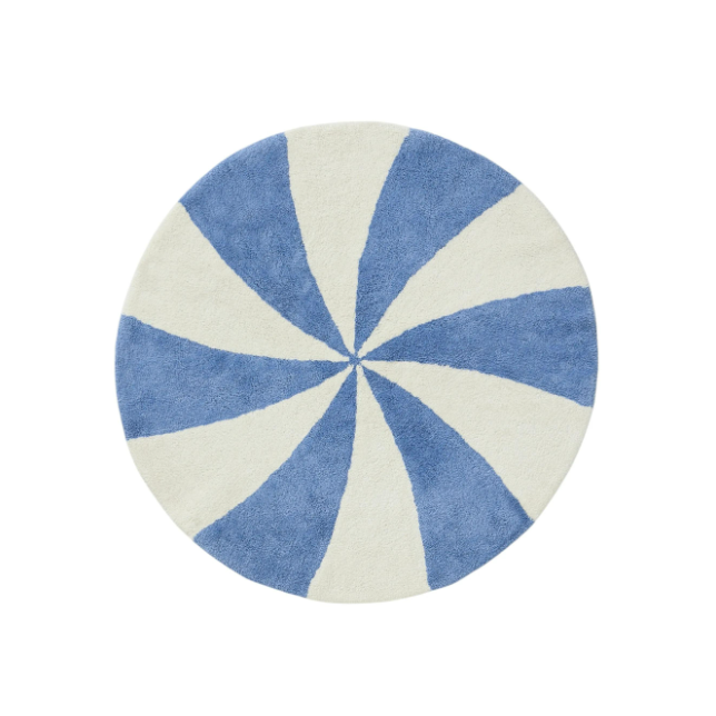 Apvalus skalbiamas kilimas vaikų kambariui - Cecilia Blue/White