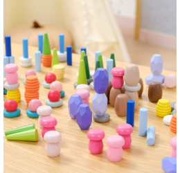 VIGA medinės edukacinės kaladėlės – Montessori dėlionė, 58 vnt.