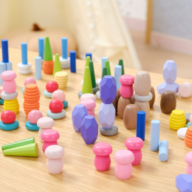 VIGA medinės edukacinės kaladėlės – Montessori dėlionė, 58 vnt.