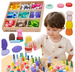VIGA medinės edukacinės kaladėlės – Montessori dėlionė, 58 vnt.