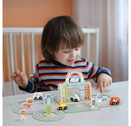 TOOKY TOY „Mini Miestas“ – Nešiojamas Automobilių Žaidimų Rinkinys Krepšyje
