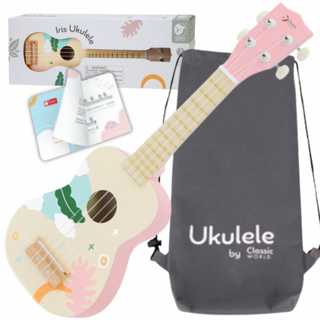 Rožinė medinė ukulele iš „Classic World“