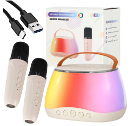 RGB Bluetooth karaokės kolonėlė su 2 belaidžiais mikrofonais