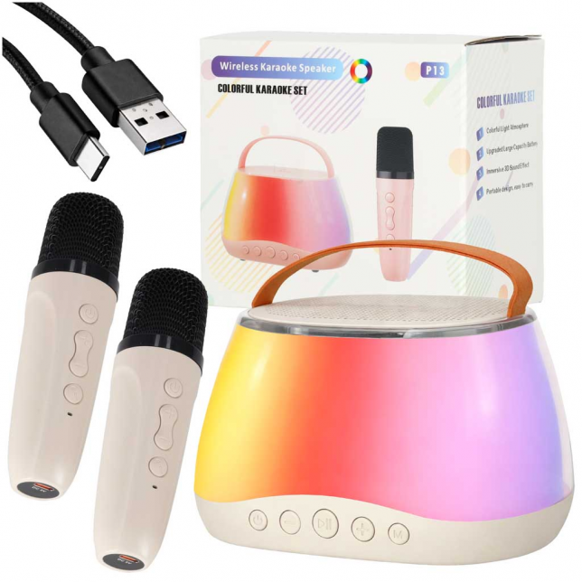 RGB Bluetooth karaokės kolonėlė su 2 belaidžiais mikrofonais