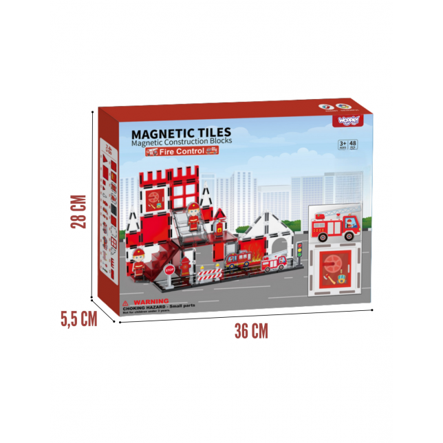WOOPIE 3D magnetinių kaladėlių ugniagesių komandos rinkinys, 48 ​​vnt.