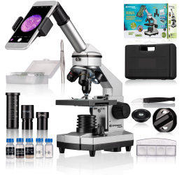 BRESSER JUNIOR Biolux CA 40x-1024x mikroskopas su išmaniojo telefono laikikliu