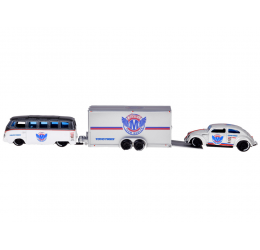 Licencijuoti metaliniai automobiliai 1:64 – Volkswagen Van “Samba” ir Volkswagen Beetle su priekaba