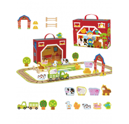 TOOKY TOY medinės fermos figūrėlės lagamine
