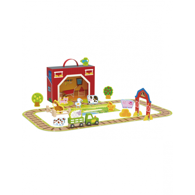 TOOKY TOY medinės fermos figūrėlės lagamine
