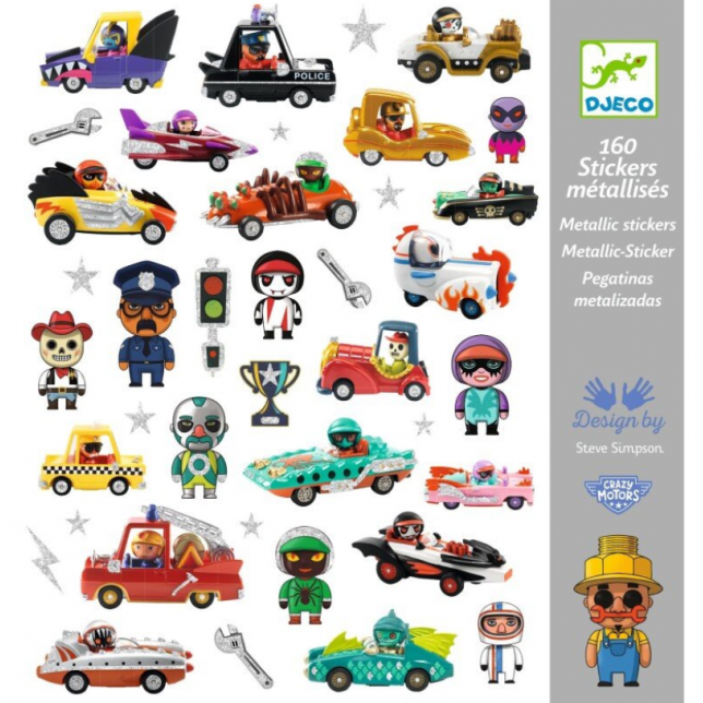 160 lipdukų – „Crazy Motors“ pasaulis