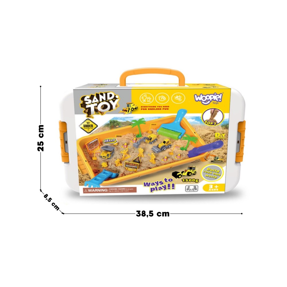 WOOPIE XXL komplektas-kinetinis smėlis 1,5 kg su transporto priemonėmis.