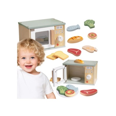 TOOKY TOY medinis maisto rinkinys su mikrobangų krosnele