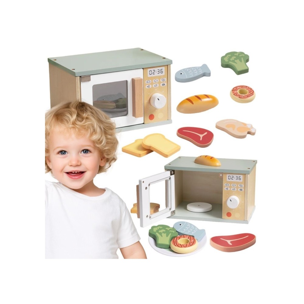 TOOKY TOY medinis maisto rinkinys su mikrobangų krosnele