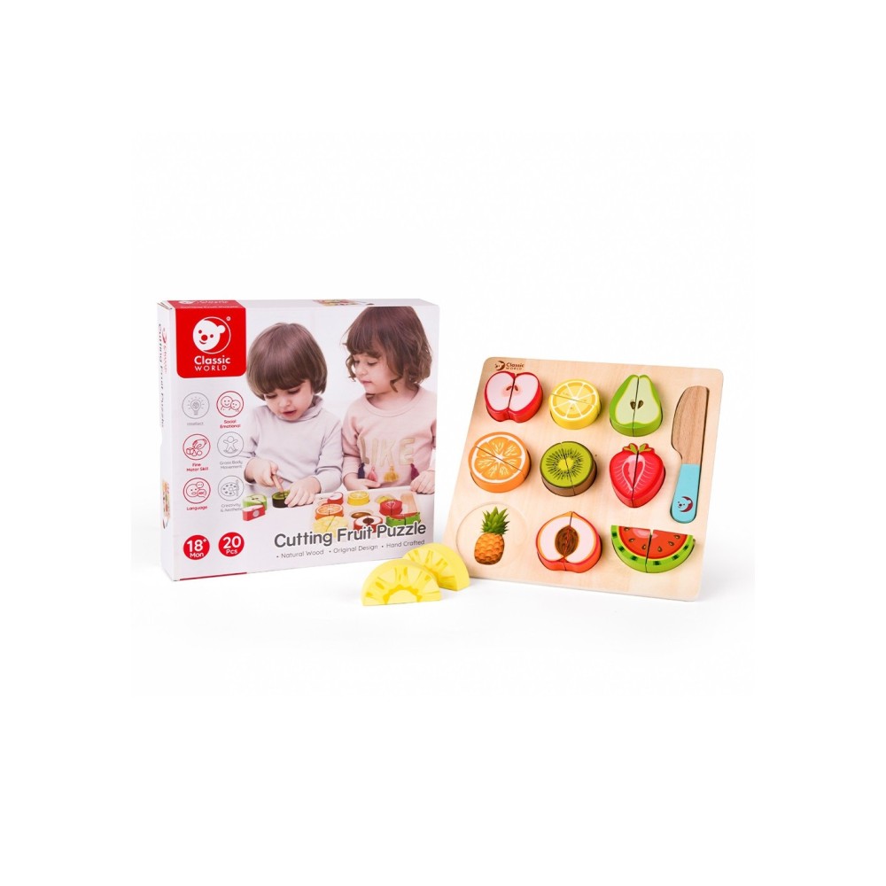 „CLASSIC WORLD“ Montessori vaisių pjaustymo rinkinys su „Velcro“ lipdukais, 20 vnt.