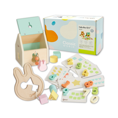 CLASSIC WORLD „Pastel Baby Box“ – pirmieji mokomieji žaislai vaikams nuo 12 iki 18 mėnesių
