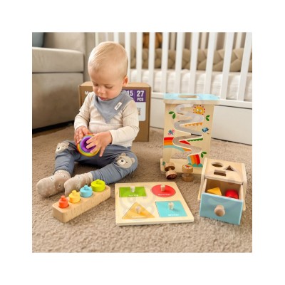 WOOPIE GREEN „Box 6in1“ 13–15 mėn. Montessori sensorinis žaislų rinkinys.