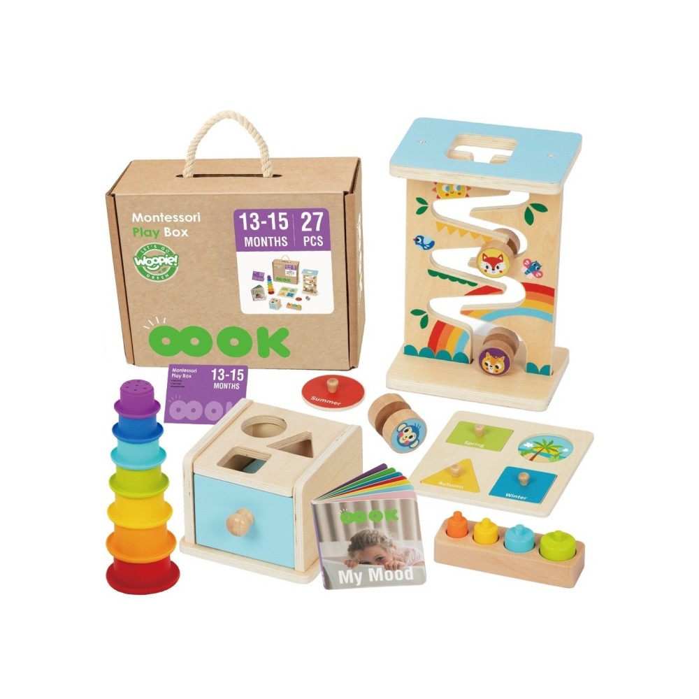 WOOPIE GREEN „Box 6in1“ 13–15 mėn. Montessori sensorinis žaislų rinkinys.