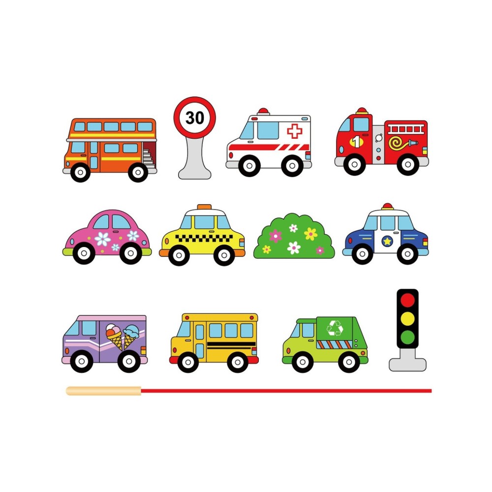 VIGA veriami mediniai blokeliai–automobiliai
