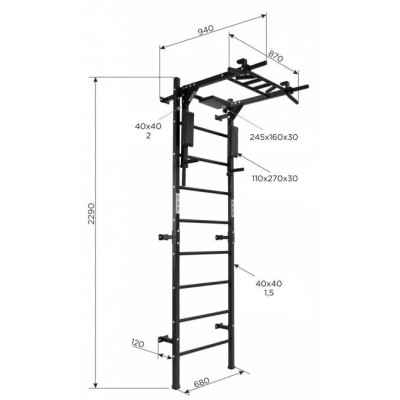 Sporto kompleksas PRO 3 in 1 baltas, 229x68cm.