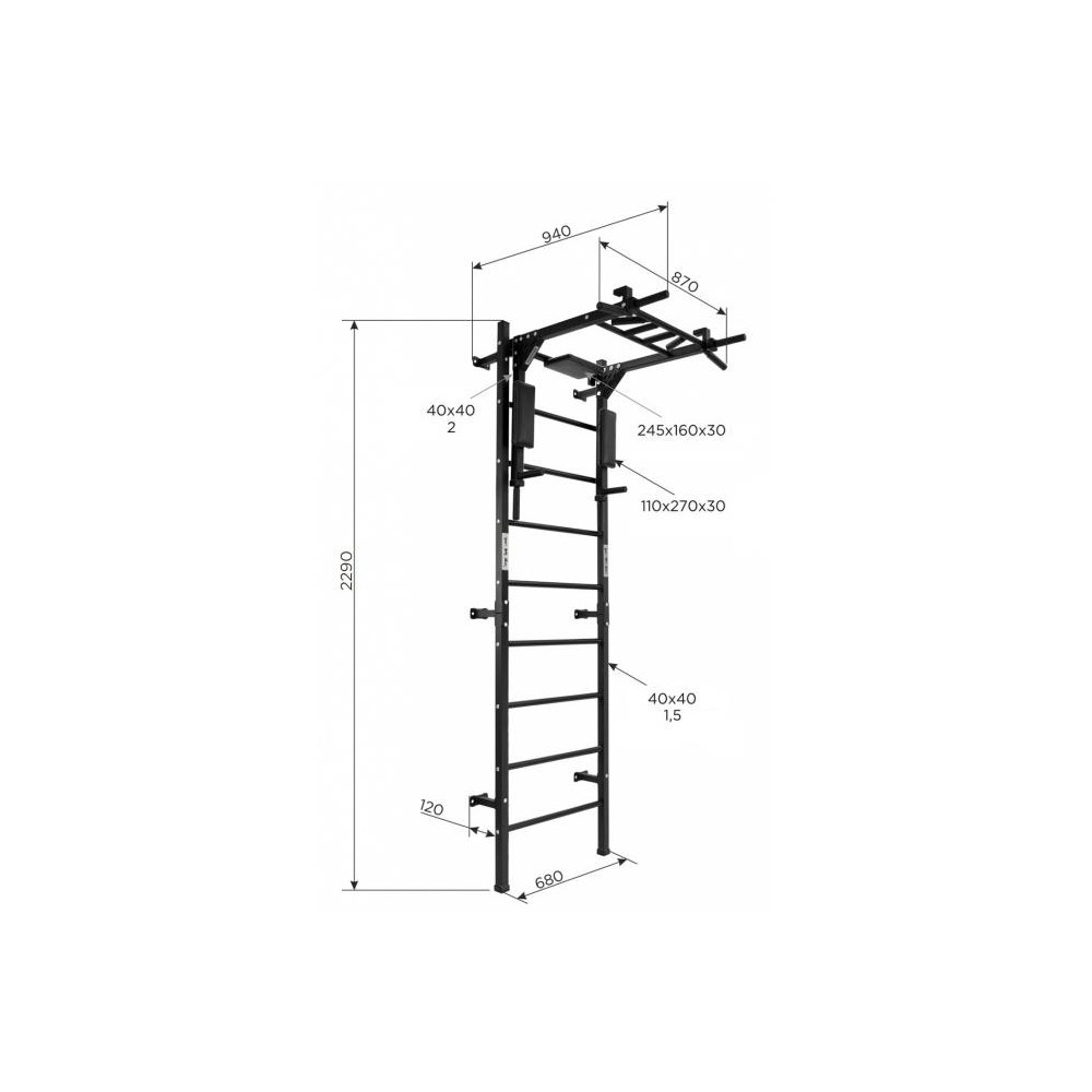 Sporto kompleksas PRO 3 in 1 baltas, 229x68cm.