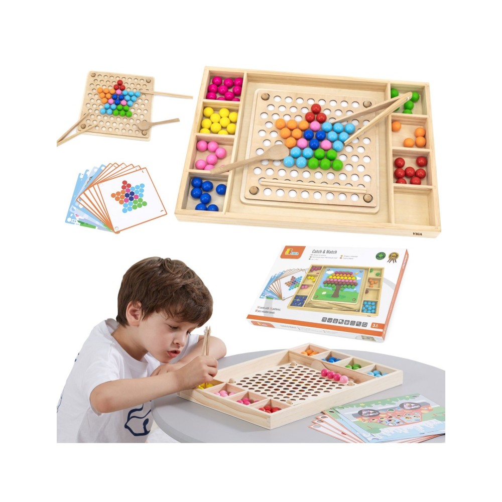 „VIGA“ medinis kamuoliukų gaudymo ir suderinimo žaidimas – Montessori dėlionė