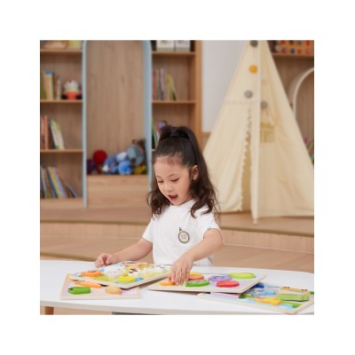 VIGA medinė „Montessori“ dėlionė „2-in-1“ – daržovių figūrėlės
