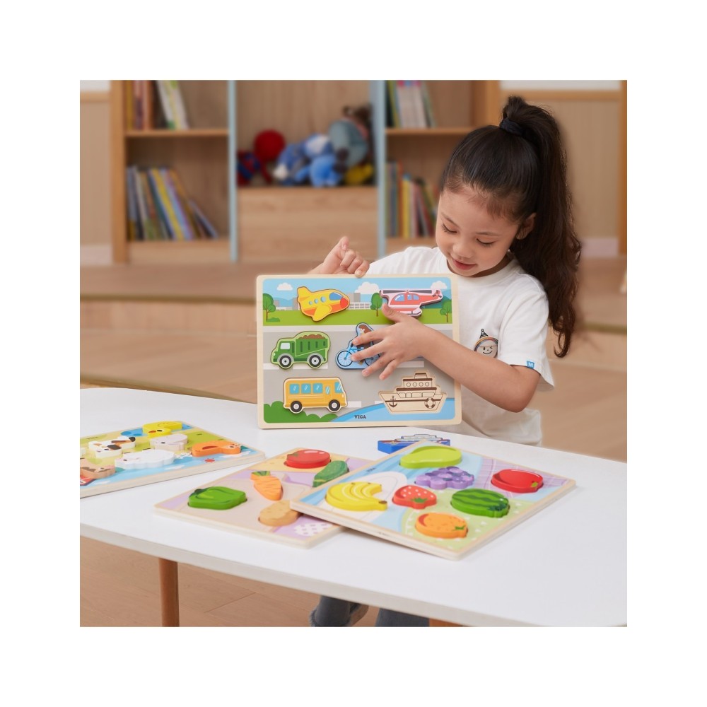 VIGA medinė „Montessori“ dėlionė „2-in-1“ – daržovių figūrėlės