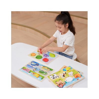 VIGA medinė „Montessori“ dėlionė „2-in-1“ – daržovių figūrėlės