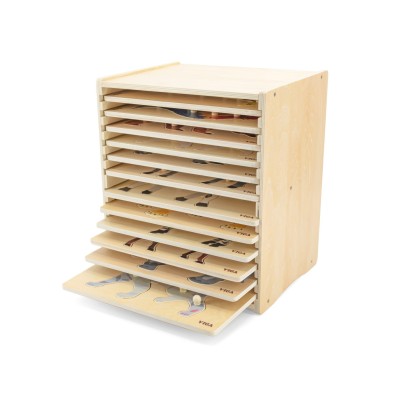 „VIGA“ medinis rinkinys: 12 „Montessori“ dėlionių su gyvūnais + stovas
