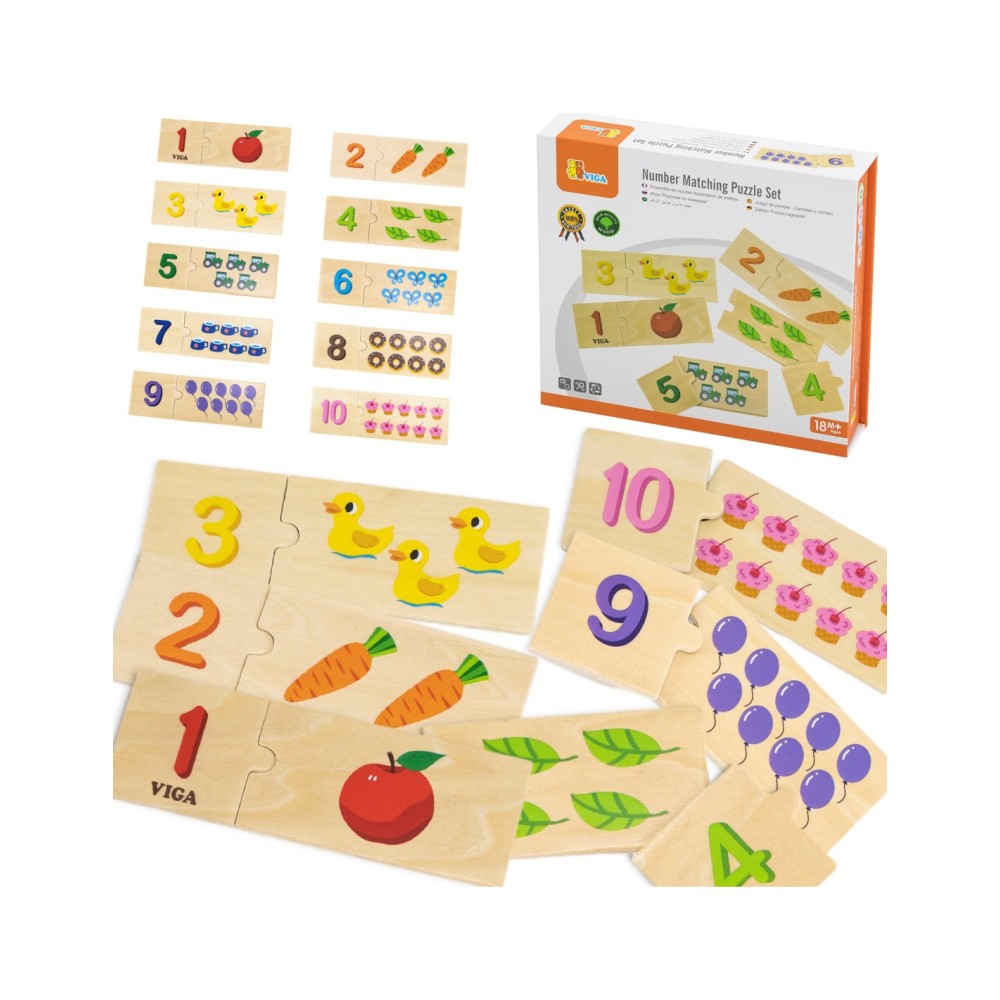 „VIGA“ medinių dėlionių rinkinys „Sudėliok skaičius“ – Montessori dėlionė