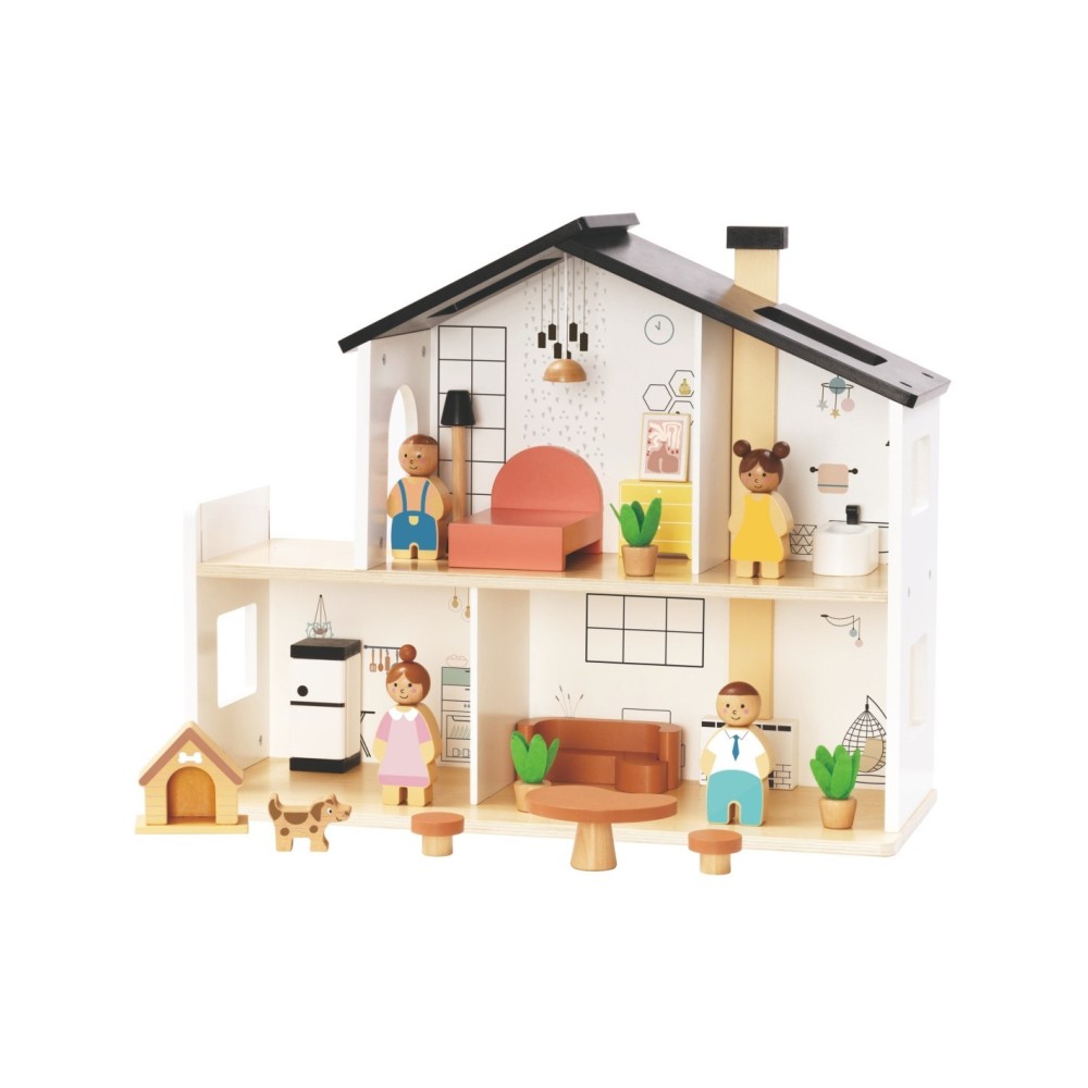 Medinis lėlių namelis su aksesuarais ir šeima (20 dalių) TOOKY TOY