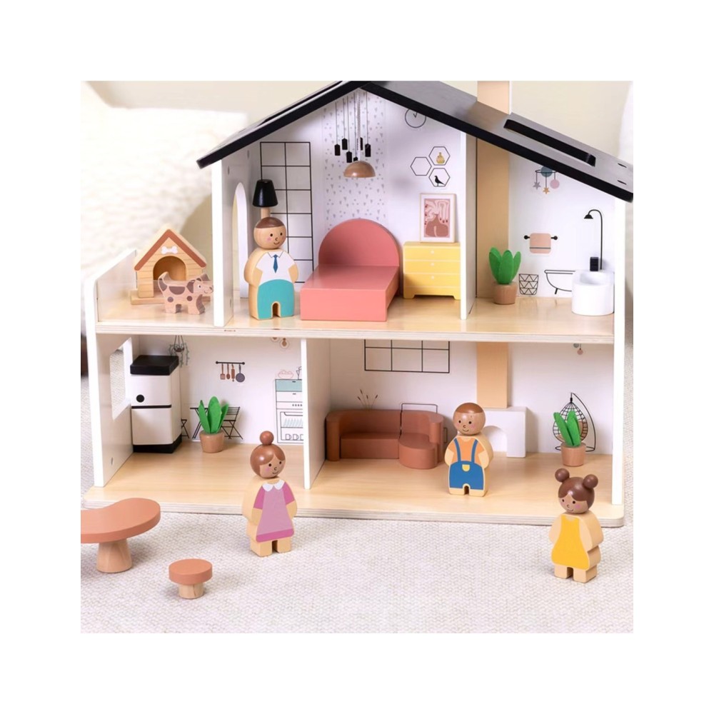 Medinis lėlių namelis su aksesuarais ir šeima (20 dalių) TOOKY TOY