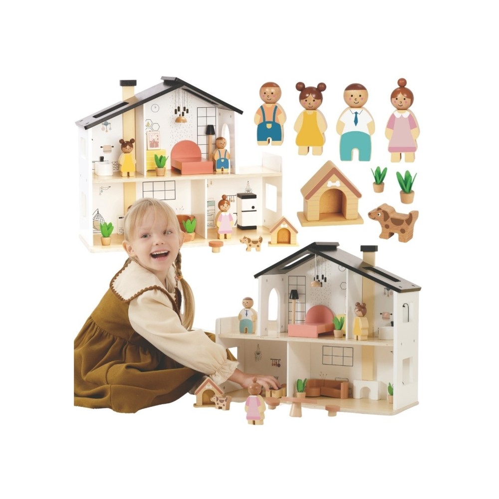 Medinis lėlių namelis su aksesuarais ir šeima (20 dalių) TOOKY TOY