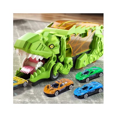 Dinozauras – automobilių transporterio lagaminas su lenktynių trasa
