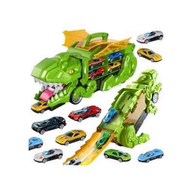 Dinozauras – automobilių transporterio lagaminas su lenktynių trasa