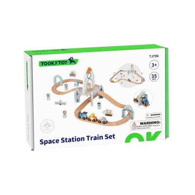 Tooky Toy kosminis medinis traukinukų rinkinys