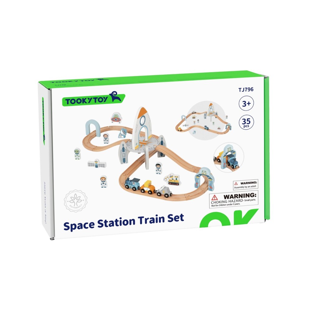 Tooky Toy kosminis medinis traukinukų rinkinys