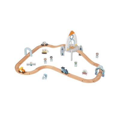Tooky Toy kosminis medinis traukinukų rinkinys