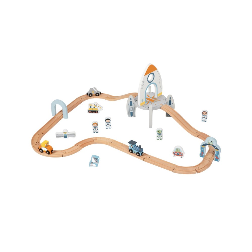 Tooky Toy kosminis medinis traukinukų rinkinys