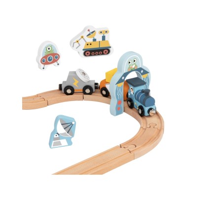 Tooky Toy kosminis medinis traukinukų rinkinys