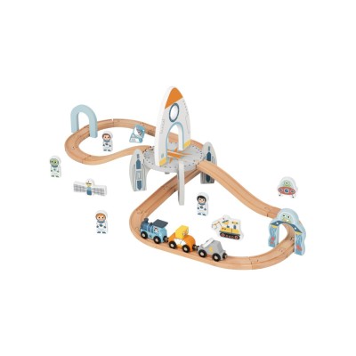 Tooky Toy kosminis medinis traukinukų rinkinys