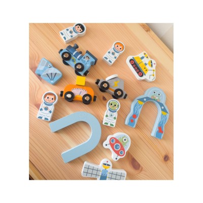 Tooky Toy kosminis medinis traukinukų rinkinys